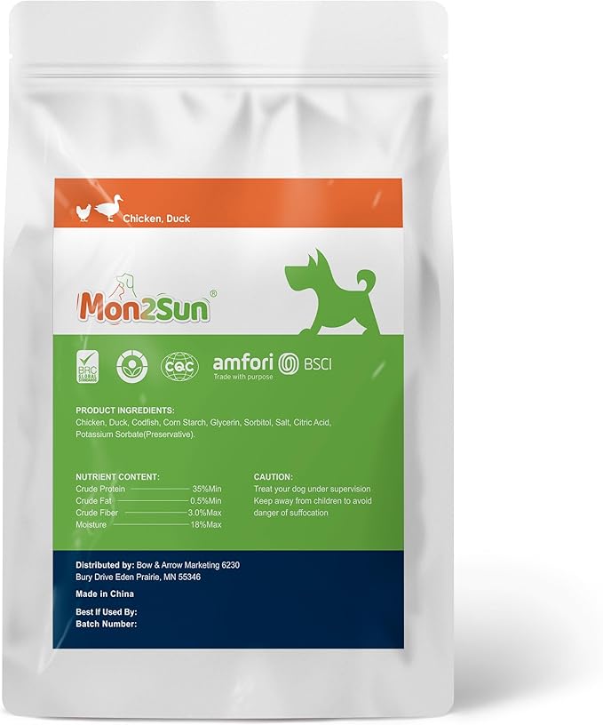 MON2SUN Dog Treats, Triple Flavor Jerky Twist Sticks, 5-7 Inch Chicken Duck and Codfish Sticks Chews for Small Dogs, Healthy Snacks, 17.64 oz (25 Count-Pack of 1)