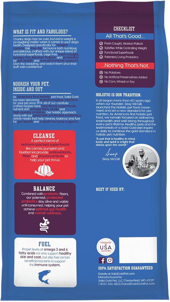 Solid Gold Healthy Weight Management Dry Dog Food for Adult & Senior Dogs - With Pollock, Whole Grain & Probiotics for Gut Health & Digestion Support - Dry Dog Food for Weight Management Support – 4LB