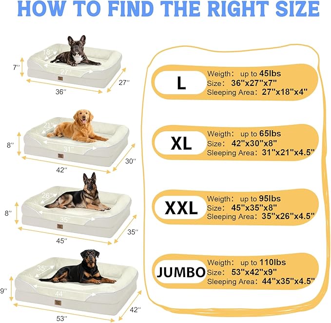 Washable Orthopedic Large Dog Bed - Extra Large Dog Beds with Bolsters Removable Orthopedic Foam Support Dogs Bed for XL Large Size Dogs with Waterproof Cover Non-Slip Bottom Pet Beds