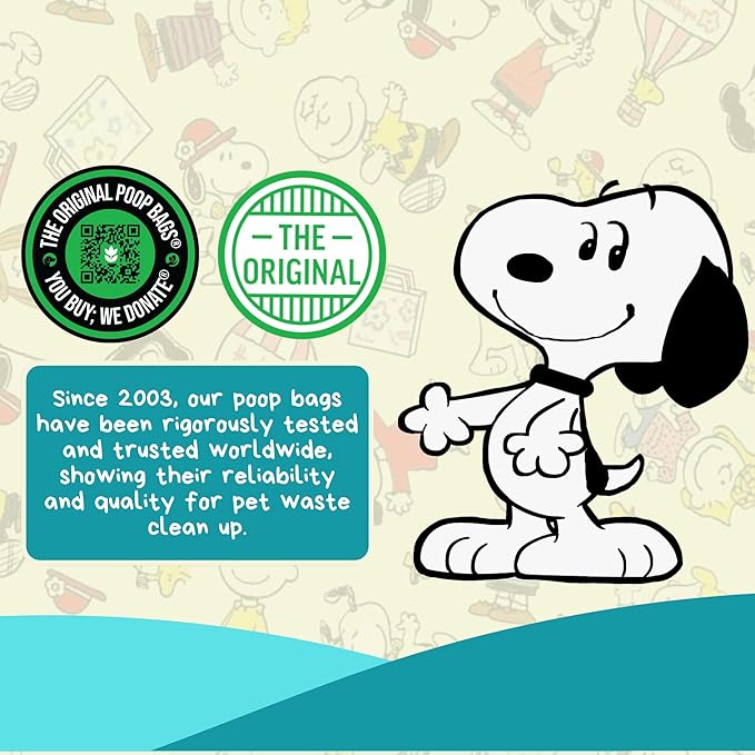 The Original Poop Bags® with Peanuts Snoopy Design | USDA Certified 38% Biobased Dog Waste Bags | Leak-Proof, Extra Thick, Strong & Unscented Pet Waste Rolls (720 Count)