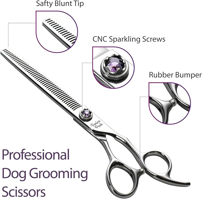 Fenice Peak 7 inch Thinning Dog Grooming Scissors Professional Dog Shears Made of Japanese 440C Stainless Steel with Jewelled Screw Trimming Cutting Scissors Durable and Sharp