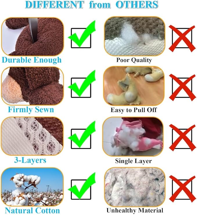 3-Layered Stuffed Dog Toys for Small Medium Dogs, Soft Plush Squeaky Dog Toys to Keep Them Busy for Small Medium Large Breed, Cute Animals Puppy Teething Chew Toys - Bear S