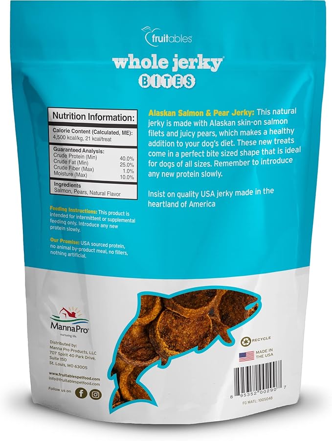 Fruitables Healthy Dog Treats – Whole Jerky Bites for Dogs – Alaskan Salmon & Pear Flavored – 5 Ounces