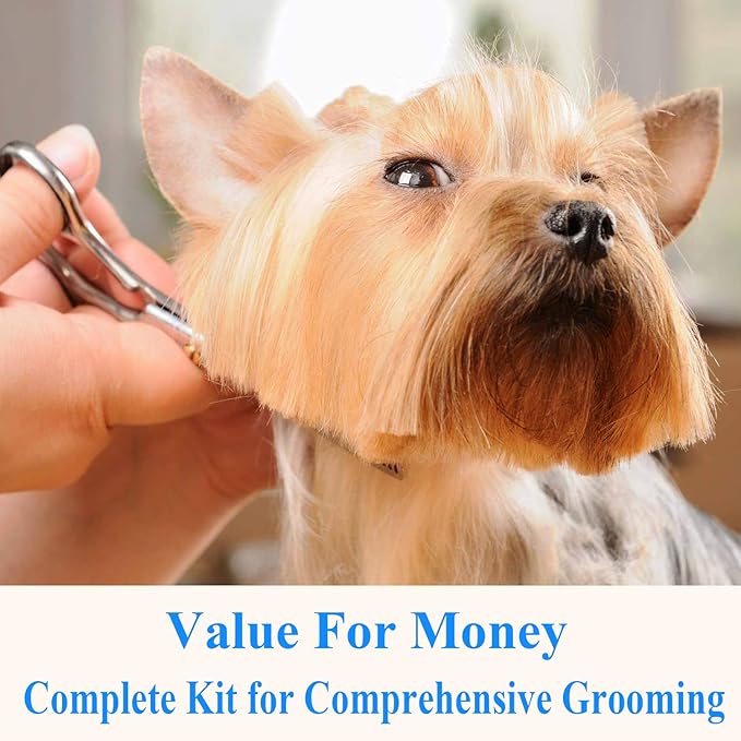 JASON Left Handed 7" Straight Dog Grooming Scissors, Premium Cats Grooming Shears Pets Trimming Kit with Offset Handle and a Jewelled Screw, Sharp, Comfortable