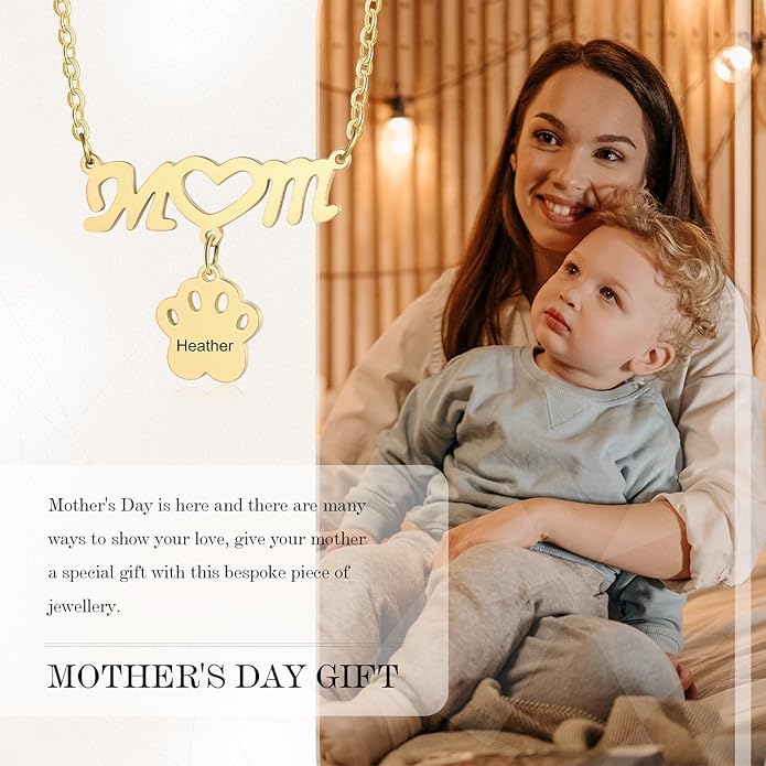 Customized Paw Print Necklace Personalized Pet Name Necklace Custom Engraved Dog Cat Paw Pendant Necklace Pet Memorial Gift for Pet Lovers