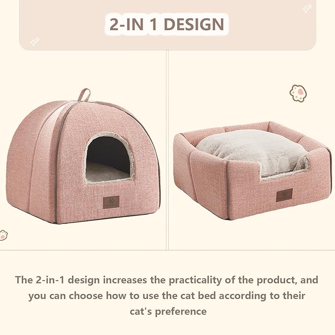 WINDRACING Cat Bed for Indoor Cats - Cats Cave Bed Cat House Cat Tent with Removable Washable Cushioned Pillow, Soft Kitten beds, & Furniture, for Small and Medium Pet Bed