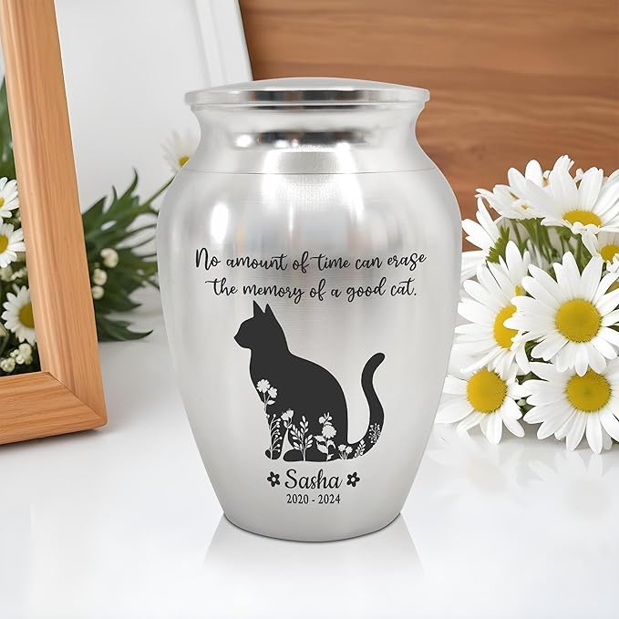 Artsy Woodsy Personalized Pet Memorial Mini Urns - Stainless Steel Decorative Keepsake Urns for Ashes, 2.56 inch, Gifts for Cat Lovers in Loving Memory