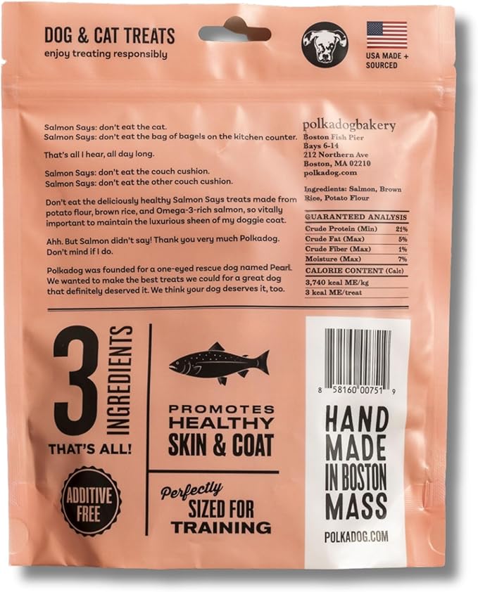 Polkadog Salmon Says Training Bits - Omega-3 Rich, Low Fat Healthy Dog Treat - Digestible, Vitamin & Mineral Packed Dog Snacks - Crunchy 3-Ingredient Treat, Ideal for Dogs with Allergies - 7oz