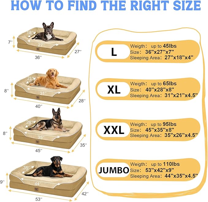 Washable Orthopedic Large Dog Bed - XL Large Dog Bed with Removable Bolsters Cover Foam Support Big Dogs Beds Non-Slip Bottom & Waterproof Pet Beds