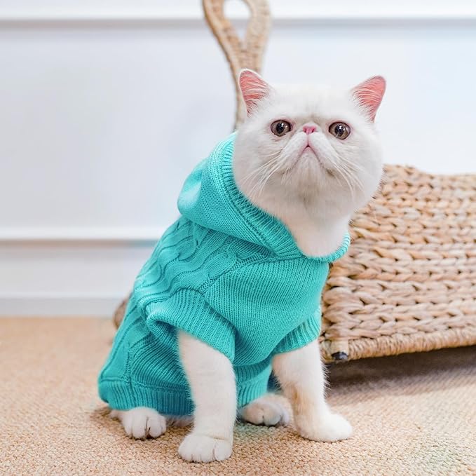 PUPTECK Winter Dog Cat Sweater Coat - Soft Cold Weather Clothes Knitwear for Kitties & Small Dogs Indoor Outdoor Walking Warm, Knitted Classic for Doggies Kitties Girls Boys, Blue S