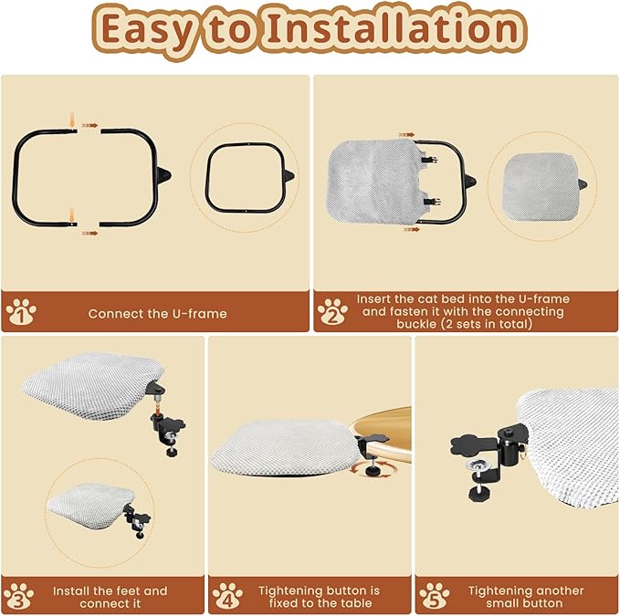 BESTISAN Durable Cat Bed Desk-Metal Frame &Flannel Fabric Soft Cover,Sturdy&Comfortable for Indoor Pets,Spacious Cat Beds for Office Desk and Game Island Table,Removable Washable,Supports to 30 lbs