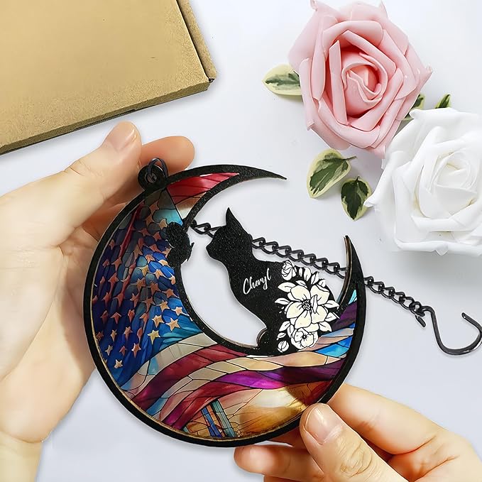 xrlsg Personalized Cat Memorial Suncatcher Custom Name Cat Breeds Suncatcher Ornament Loss of Cat Sympathy Gift for Cat Lover-5"