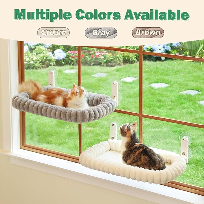 Zakkart SnugCloud Foldable Cat Window Perch - Cordless, Ultra Soft Machine Washable Bed with 4-Sided Bolster, Metal Frame - Window Hammock for Large Cats and Kittens (Brown, Medium)
