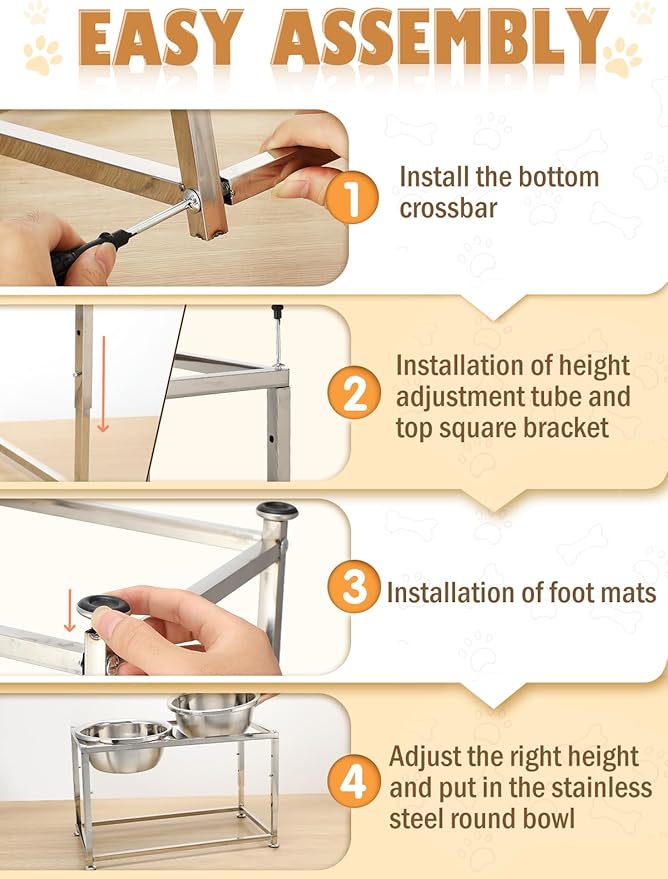 89OZ Large Capacity Raised Dog Bowls for Large Dogs - Full Metal 3 Height Adjustable (10", 12", 14") Food Water Bowl, Stainless Steel Medium Dog Elevated Bowl for Relief Joint Pressure