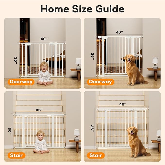 29.5-59.8" Baby Gate for Stairs, Baby Safety Essentials, Auto Close Gate for Doorways, Easy Install Pressure Mounted Dog Gate Indoor, Pet Gates for Dogs, White