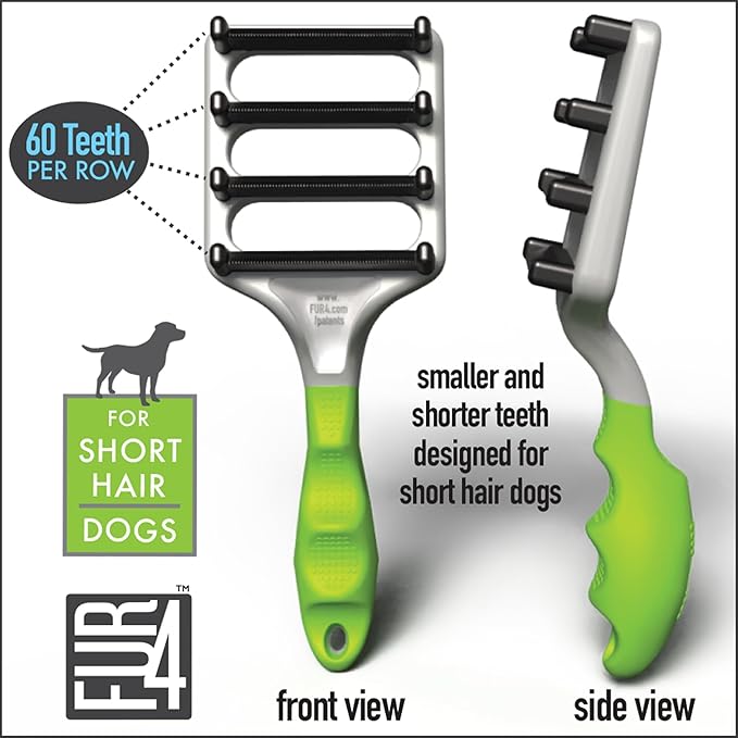 FUR4 deShedding Dog Brush for Short Hair Dogs – Pet Hair Brush with 4 Carbon Fiber Edges – deShedding Tool Removes Loose Fur – Gentle & Effective Dog Grooming Brush for Shedding