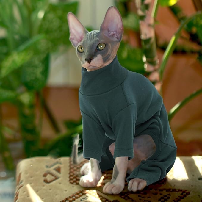 ROZKITCH Pajamas for Cats, Breathable Cat Sweaters for Cats Only, Pet Coat with Four Legs, Warm Sweater T-Shirt Pajamas Jumpsuit Vest Cornish Rex Devon Rex Peterbald DarkGreen S