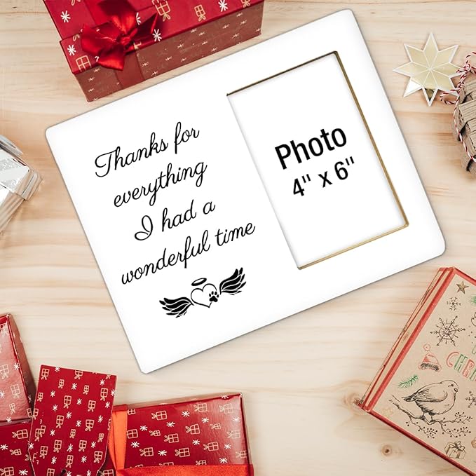 Pet Memorial Gifts for Dogs Picture Frame, Dog Memorial Gifts for Loss of Dog, Cat Loss Sympathy Gift, Thanks for Everything I Had a Wonderful Time Wood Photo Frames, 4 x 6 Inch Photo