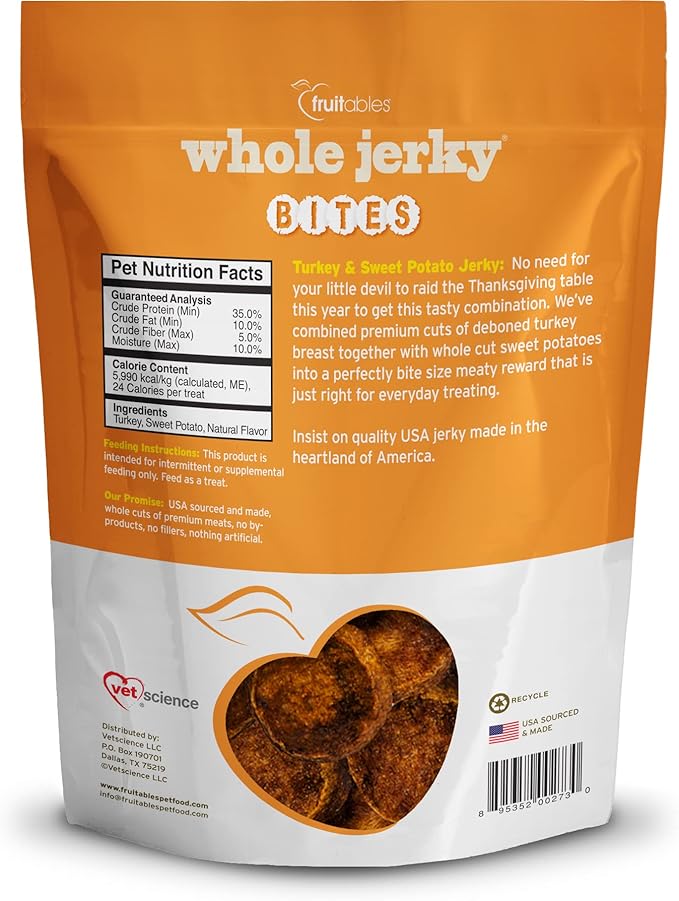 Fruitables Small Dog Treats – Whole Jerky Bites – Healthy Treats – Turkey & Sweet Potato Flavor – 5 Ounces
