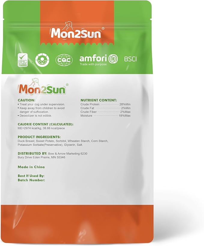 MON2SUN Dog Treats Rawhide Free Duck Wrapped Sweet Potato Snacks, Gluten & Grain Free, Treats for Puppy and Small Dogs, (Duck, 1.56 Pound-Pack of 1)