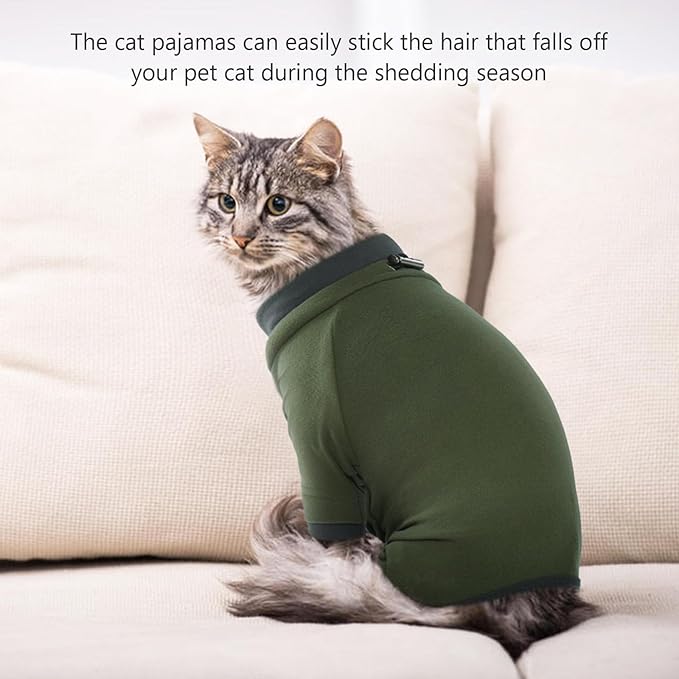 Sticky Cat Clothes Stretchy, Sphynx Hairless Sweater & Pajamas for Cats only, Soft Cat Onesie for Cats After Surgery Female Male & Hair Loss Prevention, Green XS