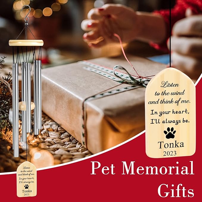 Dog Memorial Gifts, Jocidea Personalized Pet Memorial Wind Chime, Loss of Dog Sympathy Gift, Pet Remembrance Gifts, in Memory of Dog Cat, Loss of Pet - Listen to The Wind