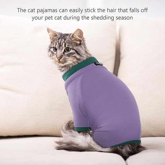 Sticky Cat Clothes Stretchy, Sphynx Hairless Sweater & Pajamas for Cats only, Soft Cat Onesie for Cats After Surgery Female Male & Hair Loss Prevention, Purple M