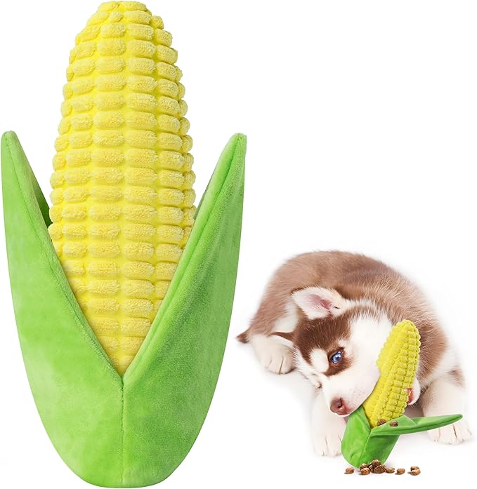 Vitscan Tough Dog Toys for Not Aggressive Chewers, Durable Dog Chew Toys for Small Medium Large Dogs,Interactive Crinkle Squeaky Dog Toys to Keep Them Busy Corn Plush Puppy IQ Training Dogs Puzzle Toy