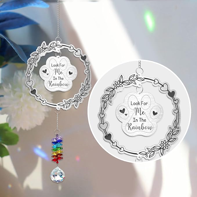 Look for Me in The Rainbow Dog Memorial Suncatcher - Personalized Aluminum Paw Print Ornament - Rainbow Bridge Pet Loss Gift for Dog Lovers - Custom RIP Pet Keepsake 2025