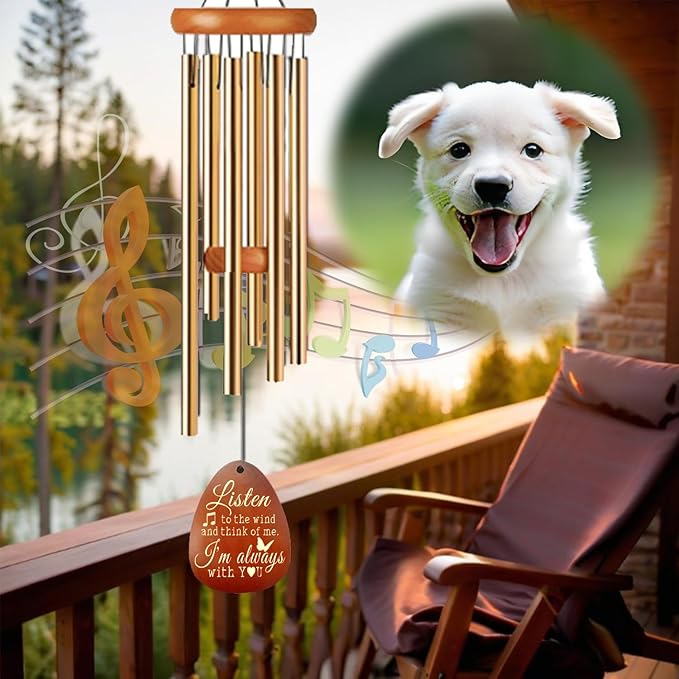 Dog Memorial Gifts, 26" Pet Memorial Wind Chime, Gifts for Loss of Dog, Dogs Wind Chimes, Pets Loss Passing Away Remembrance Bereavement Gift, Sympathy Gifts of Pet (Gold)