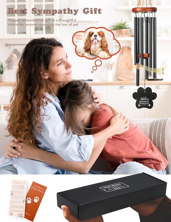 Dog Memorial Gifts for Loss of Dog, 26" Metal Pet Memorial Wind Chimes, Pet Memorial Gifts for Dogs and Cats, Loss of Dog Sympathy Gift, Pet Bereavement Remembrance Gift Dog with Poem Card for Cat