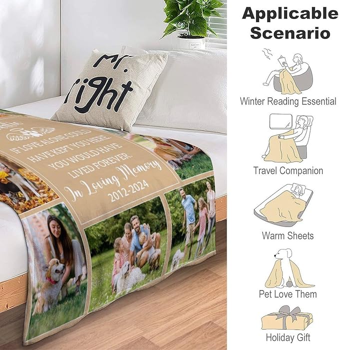 Custom Pet Loss Memorial Blankets - Personalized Dog Remembrance Blanket with Photo - Bereavement & Sympathy Dog Memorial Gifts for Loss of Dog, in Loving Memory Blanket for Pet Owner Dog Lover