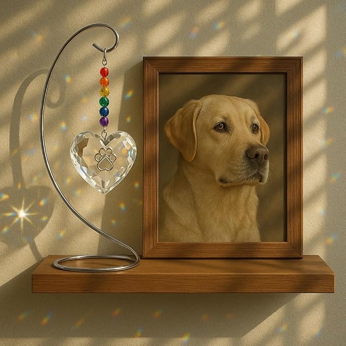 Dog Memorial Gifts for Loss of Dog, Rainbow Bridge Crystal Heart and Paw Suncatcher, Pet Memorial Gifts for Dogs, Pet Loss Sympathy Gift, Dog Remembrance Gift