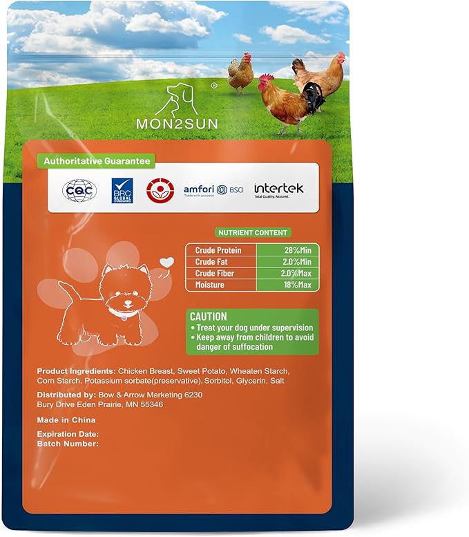 MON2SUN Dog Treats Rawhide Free Chicken Wrapped Sweet Potato Snacks, Gluten & Grain Free, Treats for Puppy and Small Dogs, (Chicken, 10 Ounce -Pack of 1)