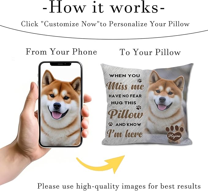 Personalized Pet Memorial Throw Pillow with Picture Dog Memorial Gifts for Dogs Loss of Dog Sympathy Gift Dog Bereavement Remembrance Picture Pillow (Style C)