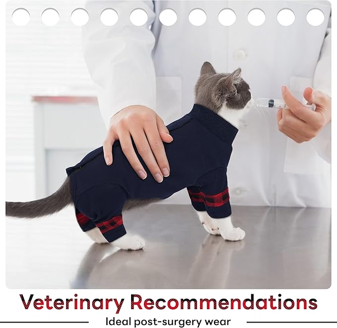 PUMYPOREITY Cat Shirt with Rear Snap Closure, Stretchable Cat Sweater, Comfort Pajamas Post-Bath, Recovery Suit - Full Coverage for Wound Care, Kitten Onesie - Machine Washable, S, Blue