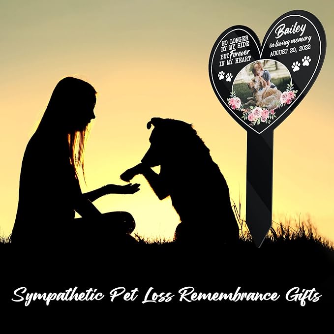 Customized Pet Grave Markers Dog Cat Cross Pet Memorial Plaques Personalized Heart Grave Markers Outdoor Gifts For Friends Someone Lost Pet Pet Picture Plaque Sympathetic Loss Of Dog Cat