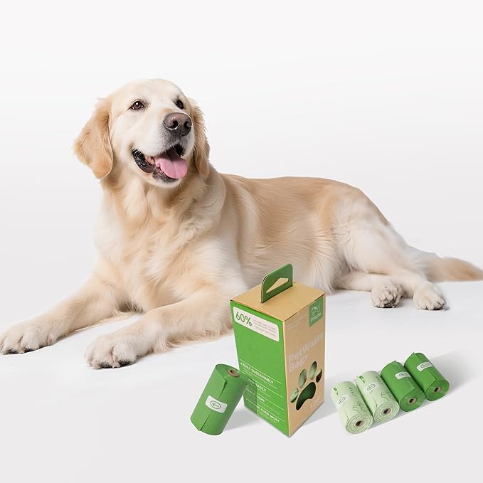 Green Dog Poop Bags - 128 Count, 60% Recycled Plastic Unscented Dog Poop Bags - Easy-Peel Sticker, Leak-Proof, Extra Strong & Thick - Perfect for Diapers, Cat Litter (8 Rolls)