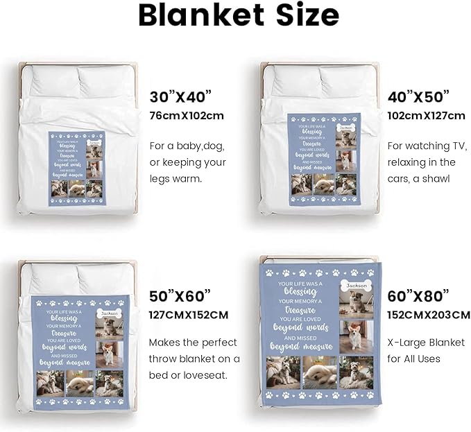 Artsadd Custom Dog Photo Blanket Personalized Pet Memorial Blanket with Pictures & Name - Memorial Gifts for Loss of Dog Cat, Pet Sympathy Remembrance Gifts, in Loving Memory Blanket
