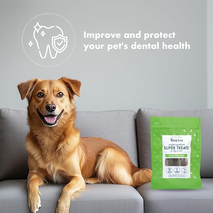 King Lou Pets - Whole Duck Necks for Dogs and Cats - Single Ingredient Dog Treat - Dehydrated Cat Treats - USA-Made Dog and Cat Treats - Supports Hip and Joint Health - 5 Count