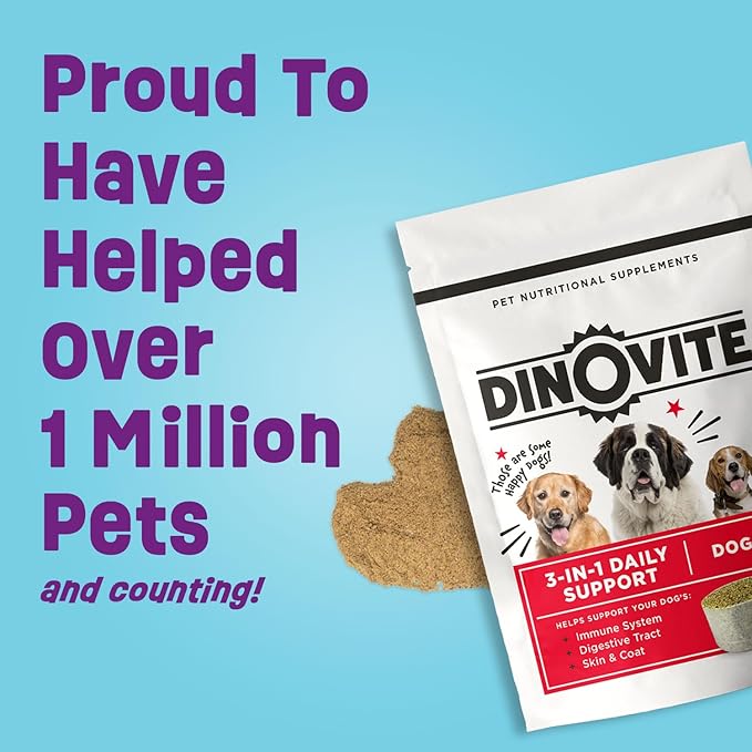 Dinovite 3 in 1 Probiotic for Medium Dogs, Skin & Coat, Digestive Health & Joint Relief, Dog Food Toppers, Immune Support, Allergy Relief & Itch Relief Skin Care, 90 Servings (18-45lb)