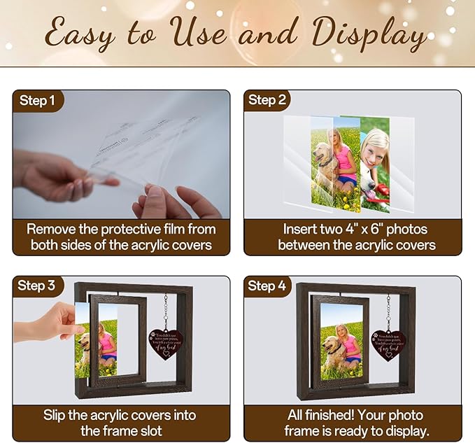 Pet Memorial Gift for Dogs and Cats – Rotating Wooden Picture Frame for 4x6 Photos – Loss of Dog Sympathy Gift, Pet Loss Remembrance Bereavement Keepsake