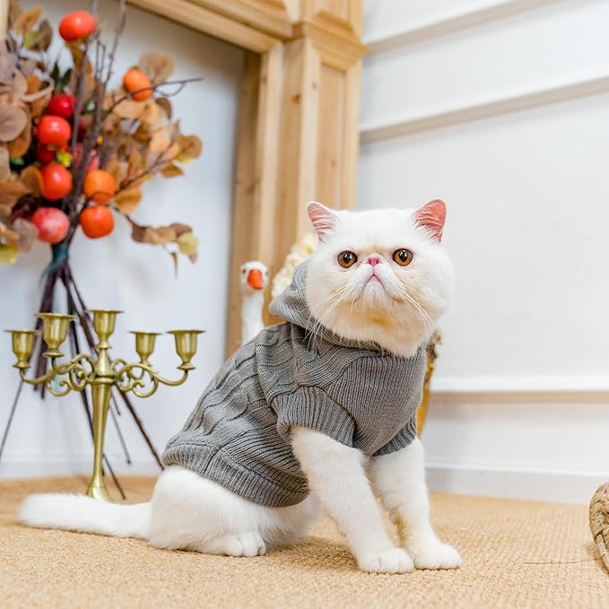 PUPTECK Winter Dog Cat Sweater Coat - Soft Cold Weather Clothes Knitwear for Kitties & Small Dogs Indoor Outdoor Walking Warm, Knitted Classic for Doggies Kitties Girls Boys, Grey L