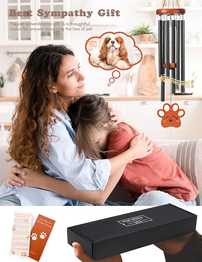 Dog Memorial Gifts for Loss of Dog, Pet Memorial Gifts for Dogs, 26'' Memorial Gifts Wind Chimes, Loss of Dog Sympathy Gift with Poem Card for Cat, Pet Remembrance Gift Dog for Garden, Patio