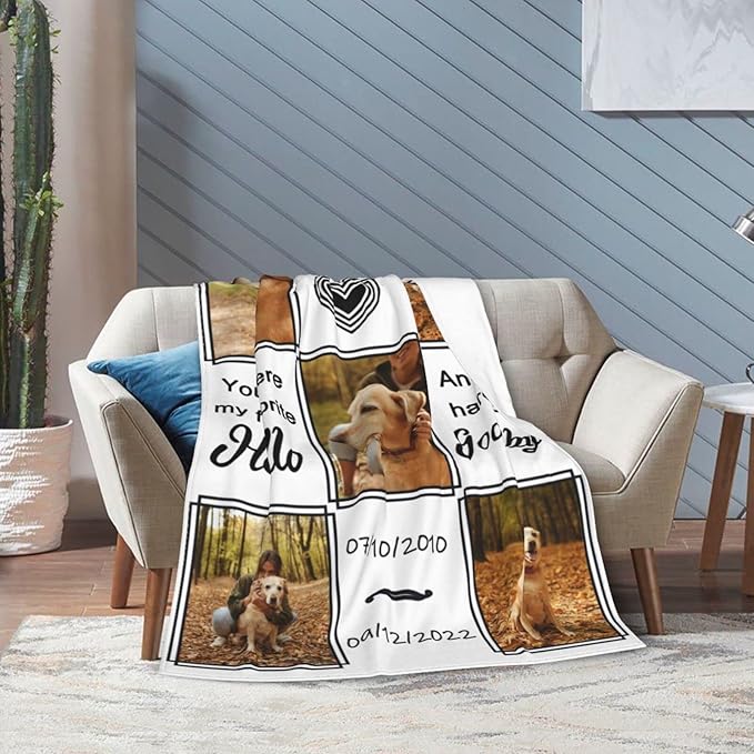 Funnylife Personalized Dog Memorial Gifts Custom Pet Memorial Blankets with Photos and Name, Dog Passed Away Sympathy Gift 50" x 60"