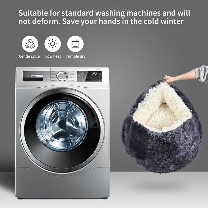 Dog Bed Round Hooded Plush Cat Cave Self Warming Pet Bed Donut Anti Anxiety Fluffy Pet Bed for Puppy and Kitty