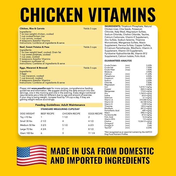 Azestfor Homemade Dog Food Supplement Dog Vitamins Made in USA Add to Holistic Whole Food Diets Raw BARF All Breeds Puppy Adult 16oz Powder