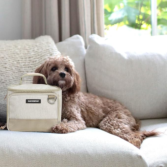 Small 7-Piece Bistro Box Dog Food Travel Kit, 6-Cup Kibble Storage, 2 Silicone Bowls, Mat & Scoop - Premium Portable Pet Food Kit for Weekends, Overnights, Daycare & Camping, Sand