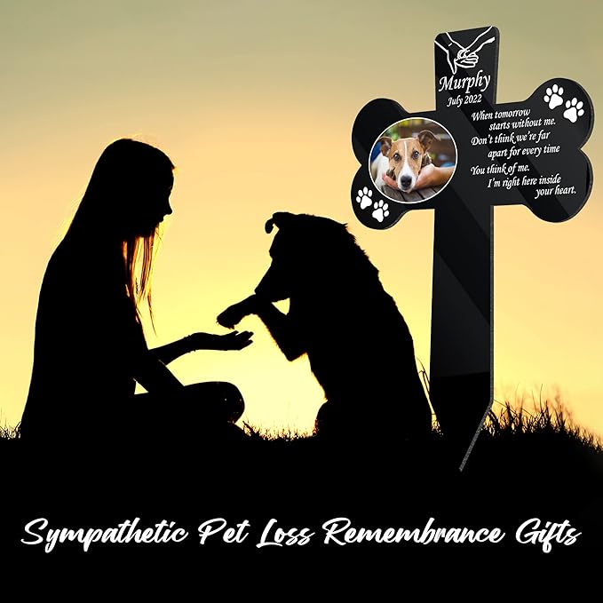 Personalized Dog Remembrance Garden Stake Pet Loss Gifts Dog Memorials Gifts For Friends Custom Pet Picture Plaque Stake Grave Markers Sympathetic Loss Of Cat For Someone Lost Pet