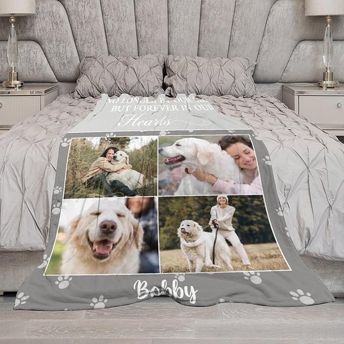 Custom Dog Memorial Gifts for Loss of Pet Cat, Personalized Dog Memorial Blanket with Photos, Pet Memorial Gifts, Pet Loss Gifts, Pet Memorial Throw Blanket, Remembrance Sympathy Bereavement Gifts